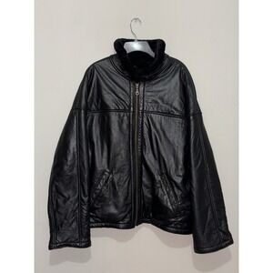 Wilsons Adventure Bound Leather Jacket XL‎ Black Faux Fur Lined Zip Vintage